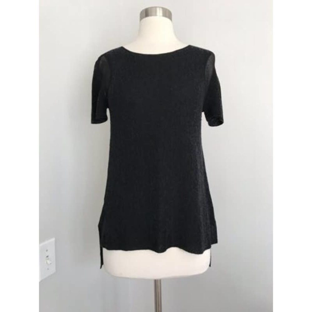 Eileen Fisher- Women's Knit Short Sleeve Sweater Top- Black Cotton Blend G09